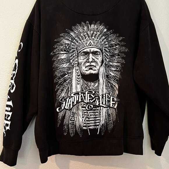 Native American Indian Graphic Sweatshirt Chief Pullover Distressed Size M (READ - Picture 1 of 9